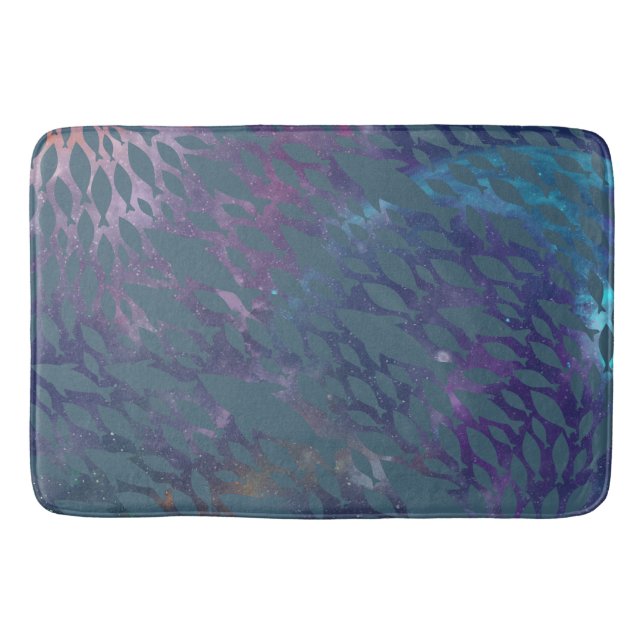 Shadow fish shark whale on gradient galaxy  bath mat (Front)