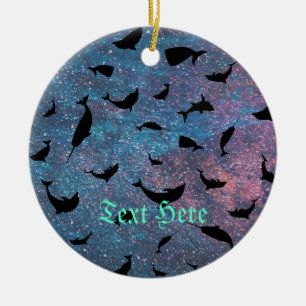 shadow fish shark whale on gradient galaxy ceramic tree decoration