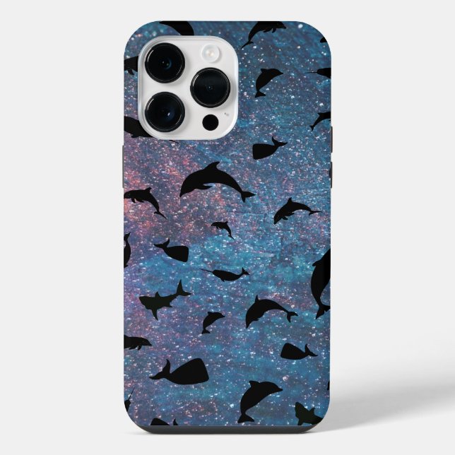 shadow fish shark whale on gradient galaxy  iPhone case (Back)