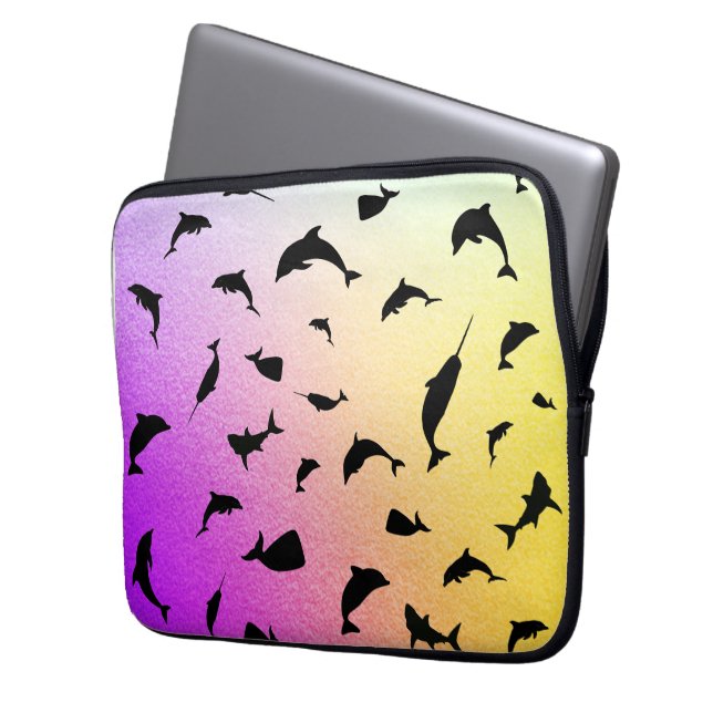 shadow fish shark whale on gradient galaxy laptop sleeve (Front Left)