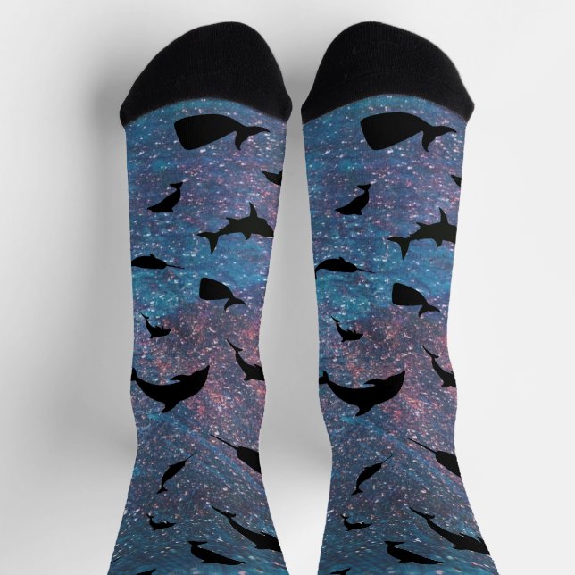 shadow fish shark whale on gradient galaxy    socks (Top)