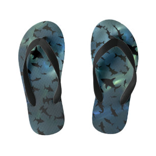 Shadow fish shark whale on gradient galaxy Space Kid's Jandals