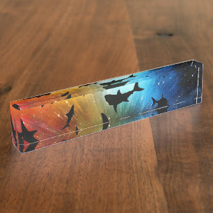 Shadow fish shark whale on gradient galaxy Space Nameplate