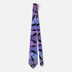 shadow fish shark whale on gradient galaxy tie