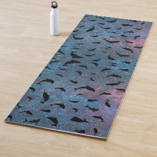shadow fish shark whale on gradient galaxy yoga mat