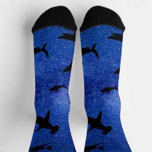 Shadow fish shark whale on gradient Ocean galaxy  Socks