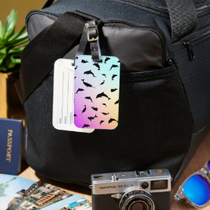 shadow fish shark whale on gradient ocean luggage tag