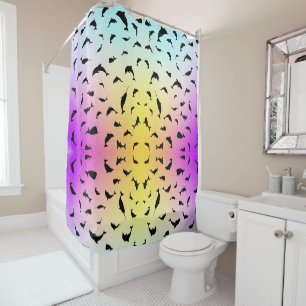 shadow fish shark whale on gradient ocean shower curtain