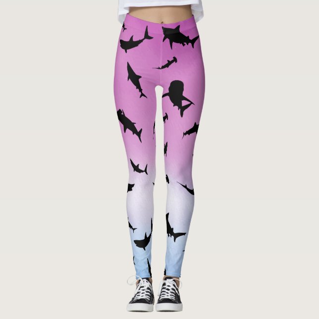 shadow fish shark whale on gradient Rainbow Leggings (Front)