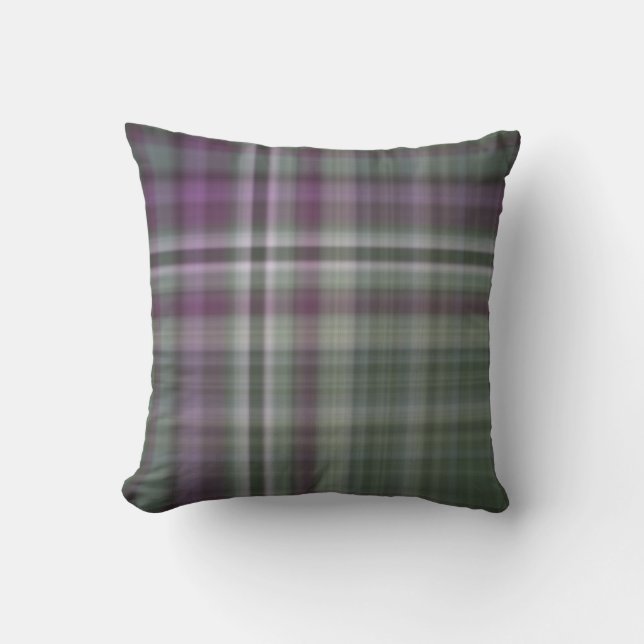 Shadow Flowers Green and Purple Plaid Cushion (Front)