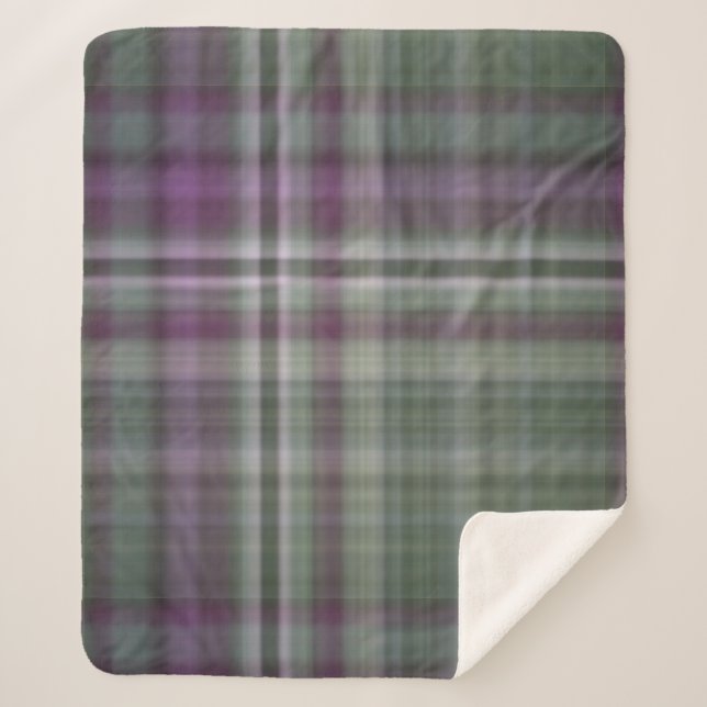 Shadow Flowers Green and Purple Plaid Sherpa Blanket (Front)