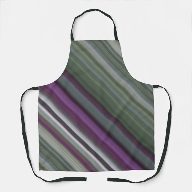 Shadow Flowers Purple and Green Stripe Apron (Front)