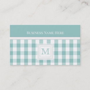 Shadow Green Gingham: Monogram Business Card