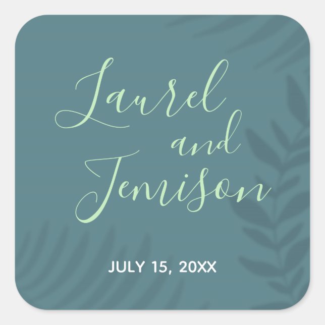 Shadow Palm Teal Square Sticker (Front)