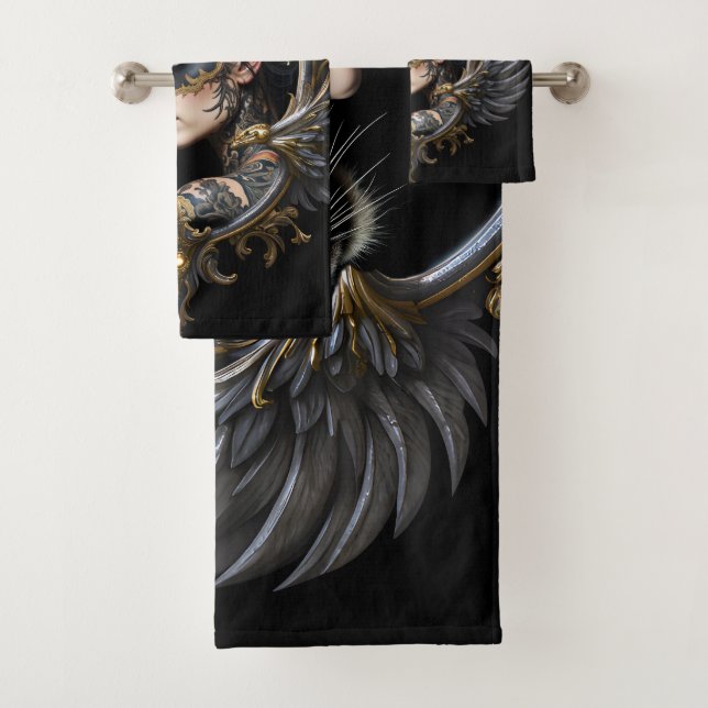 Shadow Queen – Panther Spirit Emblem. Bath Towel Set (Insitu)