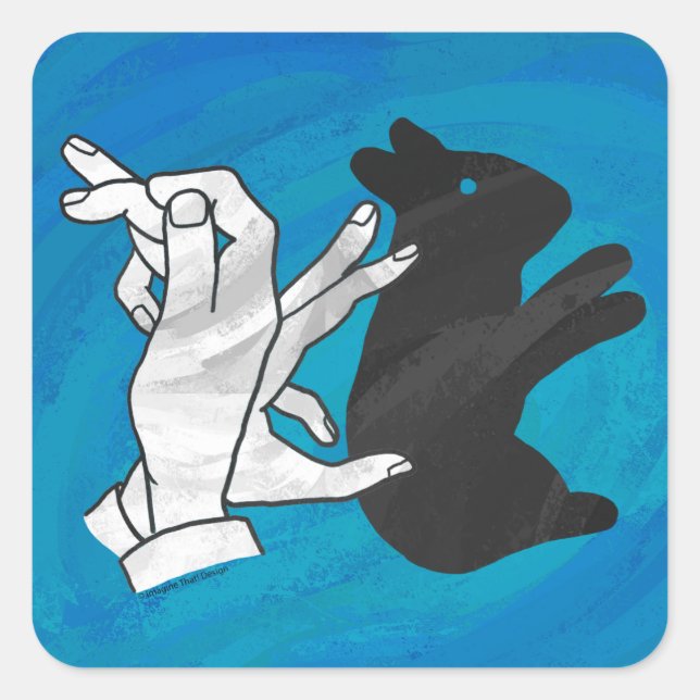 Shadow Rabbit On Blue Square Sticker (Front)