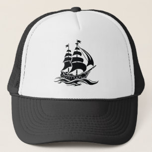 Shadow Sailing Ship – Vintage Ocean Illustration Trucker Hat