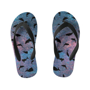 Shadow Shark fish on gradient space galaxy Kid's Jandals