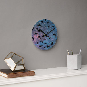 Shadow Shark fish on gradient space galaxy Round Clock