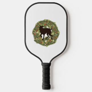 Shadow Silhouette Boxer Dog in a Wreath Pickleball Paddle