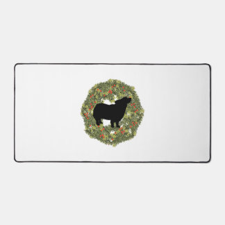 Shadow Silhouette Fluffy Tail Dog in a Wreath   Desk Mat