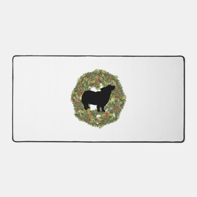 Shadow Silhouette Fluffy Tail Dog in a Wreath   Desk Mat (Front)