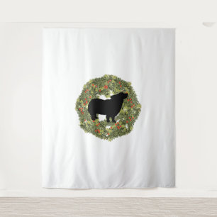 Shadow Silhouette Fluffy Tail Dog in a Wreath Tapestry
