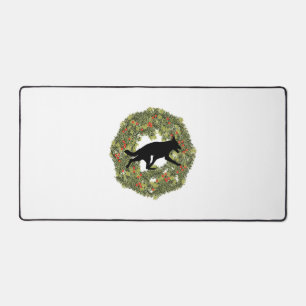 Shadow Silhouette German Shepherd Dog in a Wreath Desk Mat