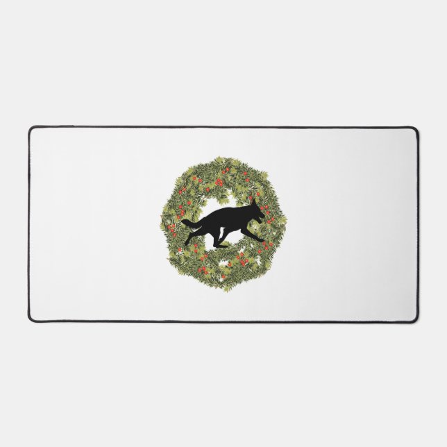 Shadow Silhouette German Shepherd Dog in a Wreath  Desk Mat (Front)