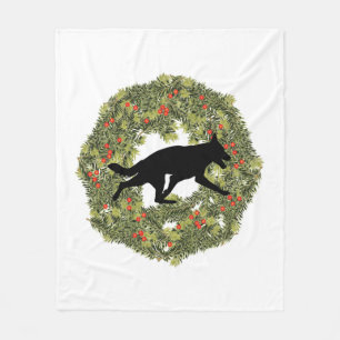 Shadow Silhouette German Shepherd Dog in a Wreath  Fleece Blanket