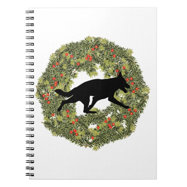 Shadow Silhouette German Shepherd Dog in a Wreath  Notebook (Front)