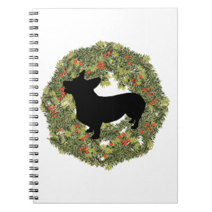 Shadow Silhouette Looking Up Corgi in a Wreath Notebook