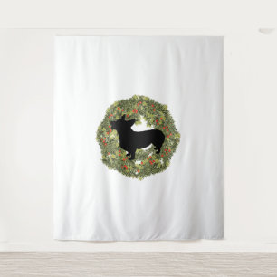 Shadow Silhouette Looking Up Corgi in a Wreath Tapestry