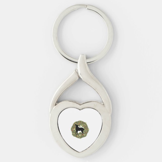Shadow Silhouette Looking Up Dog in a Wreath   Key Ring (Front)