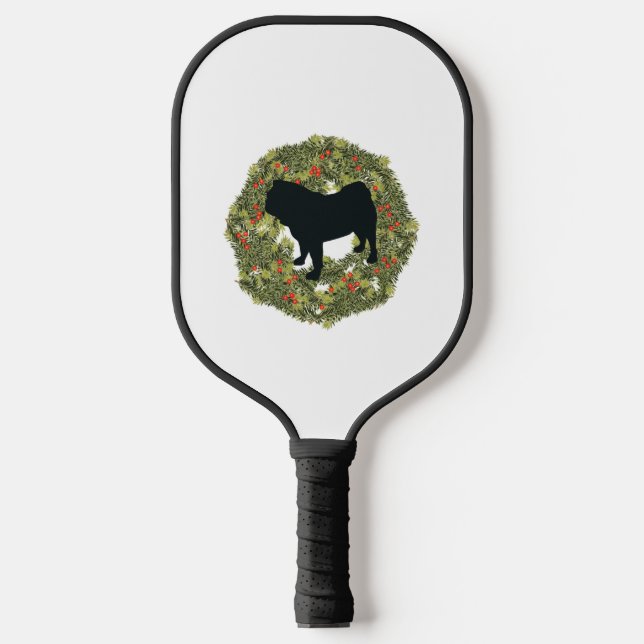 Shadow Silhouette Pug Dog in a Wreath   Pickleball Paddle (Front)