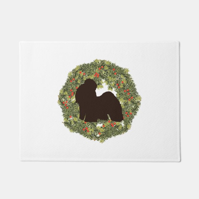 Shadow Silhouette Shih Tzu in a Wreath   Doormat (Front)