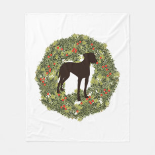 Shadow Silhouette Weimaraner in a Wreath Fleece Blanket