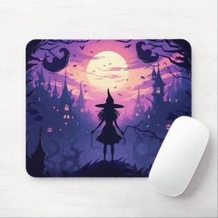 Shadow Witch Halloween Castle Pumpkins Mouse Pad