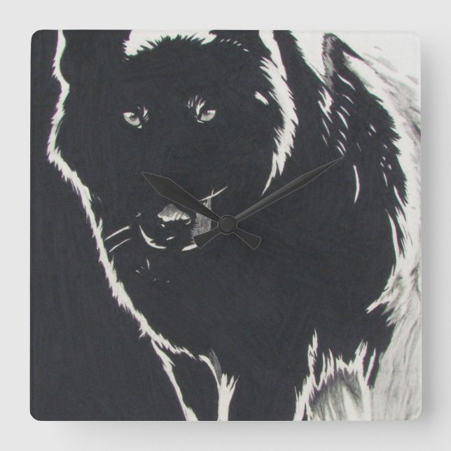 Shadow Wolf Square Wall Clock (Front)