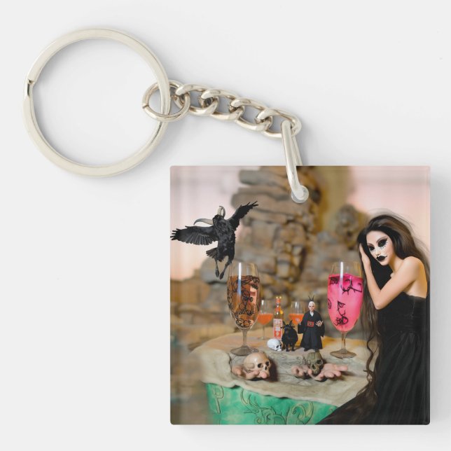 Shadow Work Occult Dark Witchy Recovery AI Art Key Ring (Front)
