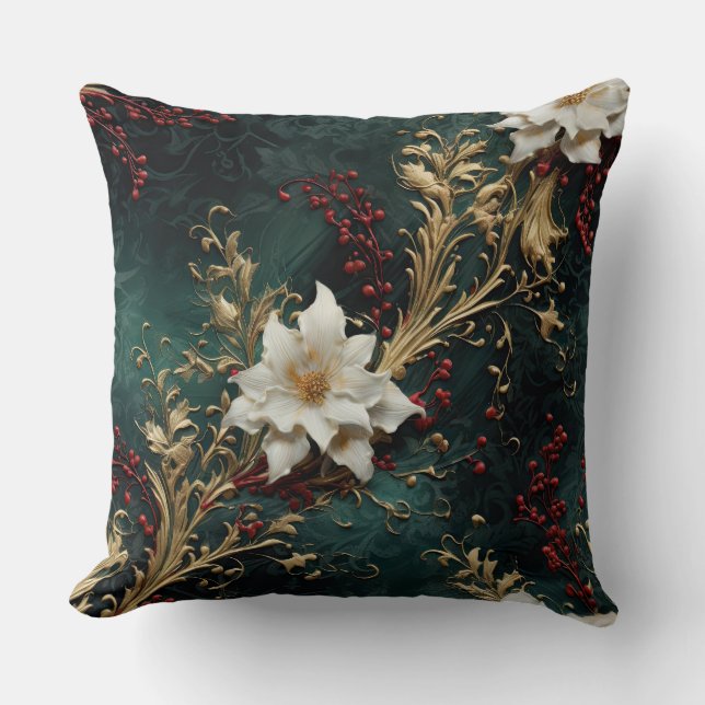 Shadowed Ballet Christmas Botanical Cushion (Front)