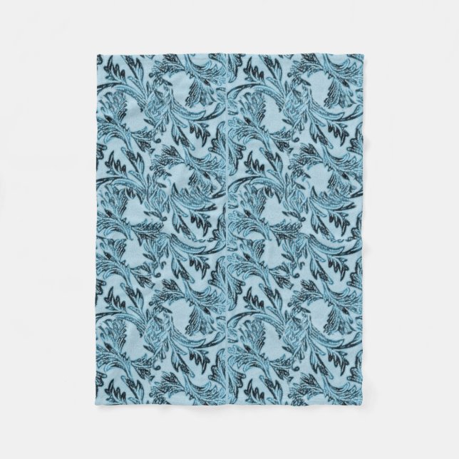 Shadowed Blue Leaves Fleece Blanket (Front)