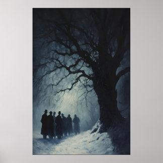 Shadowed Carolers in Snowy Night Mysterious Gothic Poster