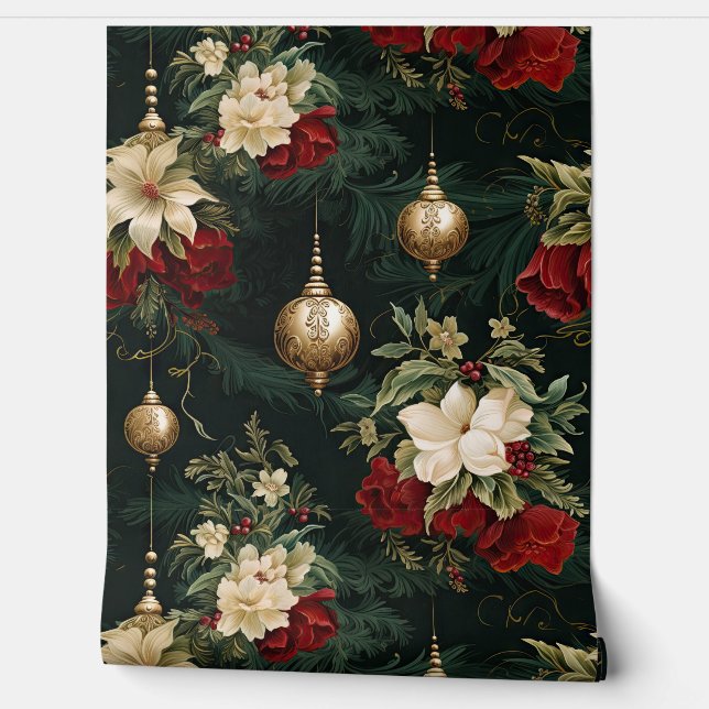 Shadowed Christmas Ballet Botanical Wallpaper (Unrolling)