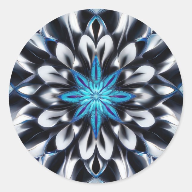 Shadowed Petals Floral Abstract Classic Round Sticker (Front)