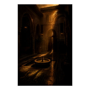 Shadowed Riad Fountain Poster