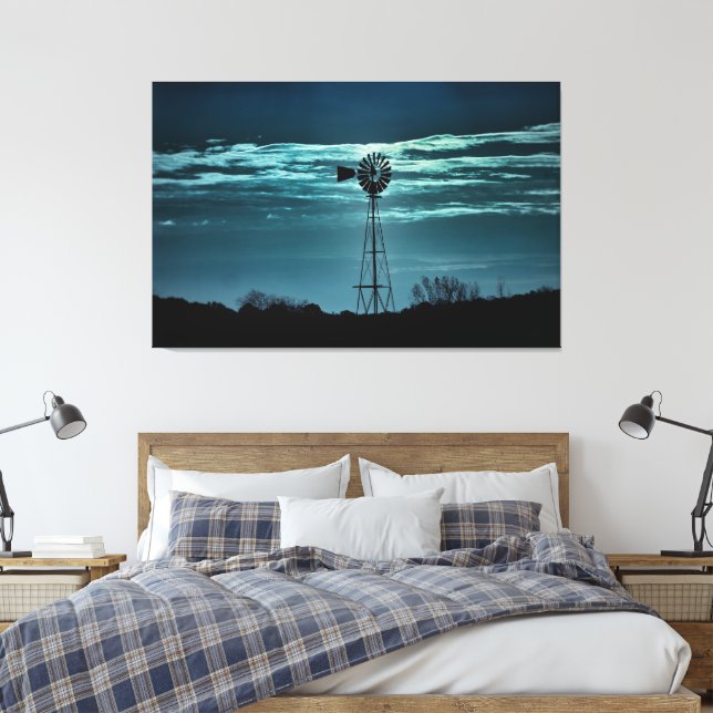 Shadowed Windmill- Dark Sky Photography Canvas Print (Insitu(Bedroom))