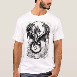 Shadowfire Guardian: Mystical Dragon Black Print  T-Shirt