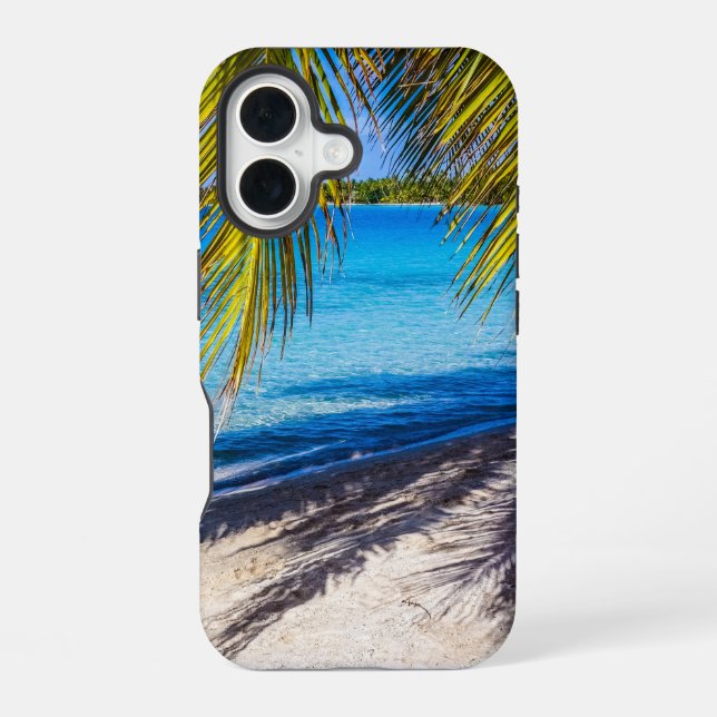 Shadows on the beach iPhone 16 case (Back)