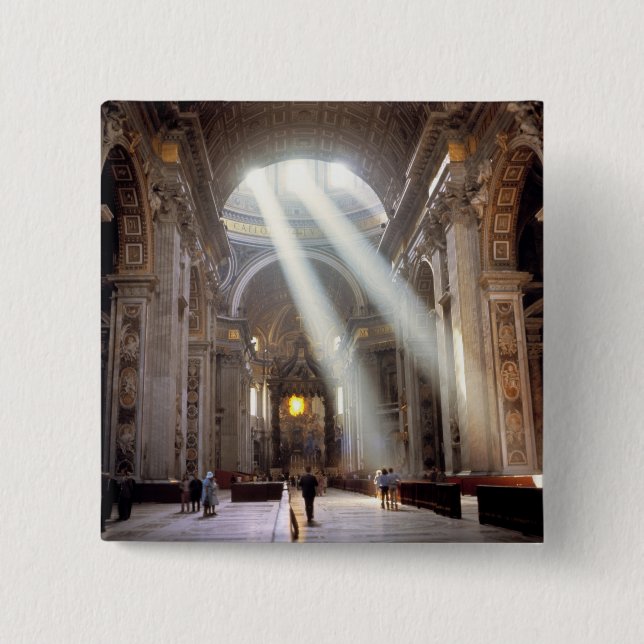 Shafts of sunlight pour through the windows 15 cm square badge (Front)